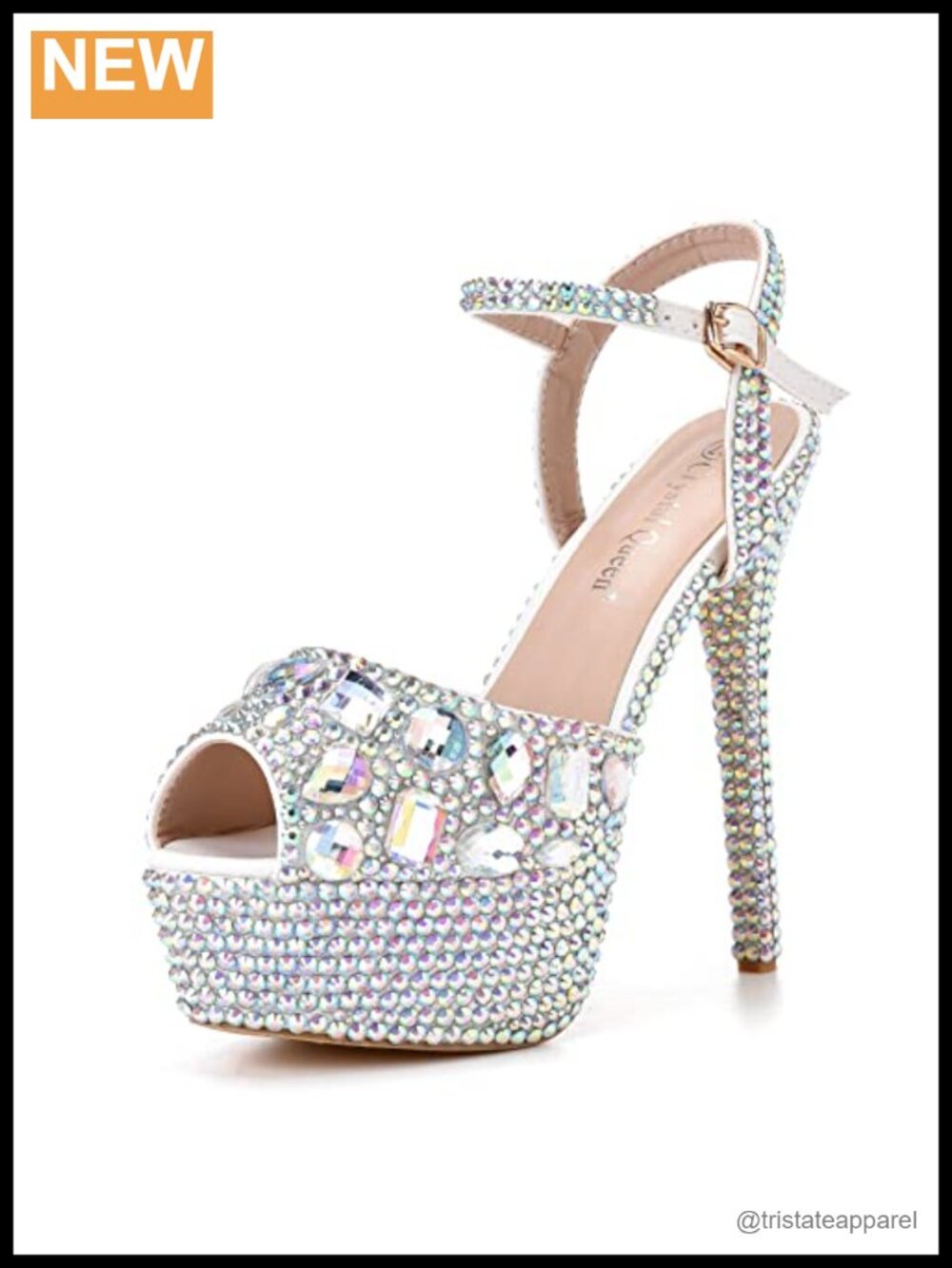 Rhinestone Peep Toe Platform Heels with Ankle Strap